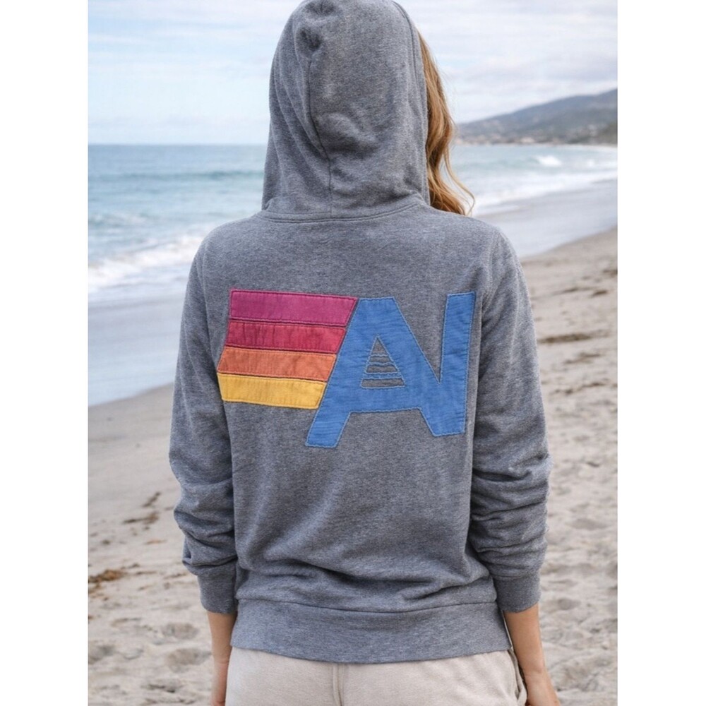 Vintage Aviator Nation Gray Zip Hoodie front/back stitched logo